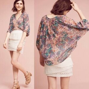 🦋 Anthropologie Weston Sheer Floral Blouse Top Small